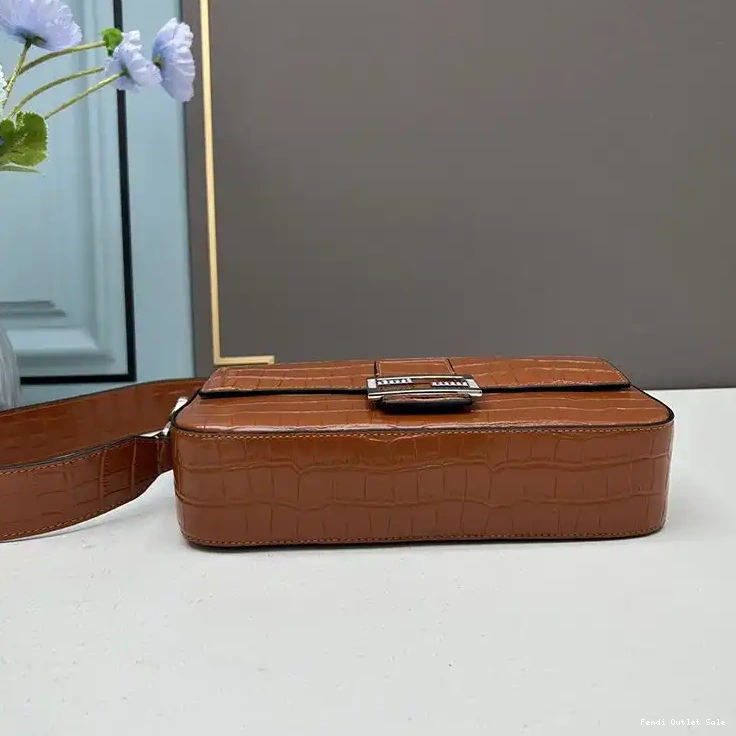 Affordable Fendi Leather Re-Edition In Bag Crocodile Medium Brown Baguette 0705